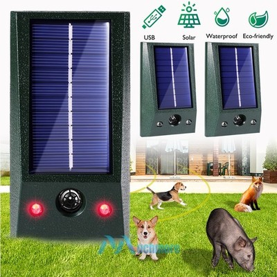 Solar Animal Repeller Ultrasonic LED Bird Mice Skunk Deer Deterrent PIR Sensor