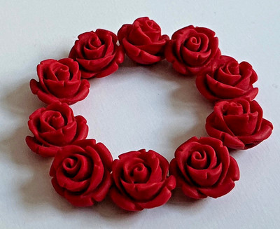 10 fein geschnitzte chinesische Zinnober oder Lackperlen Rose, Rosen 12 mm