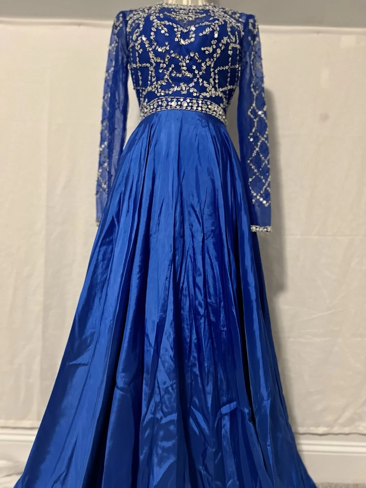 Потрясающий королевский синий официальное платье ручной работы бисером размер 2 свадьбы гала конкурсы - Изображение 2 из 4