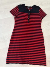 Chaps Dress Size L Red & Blue Stripes Short Sleeve Knit Pickleball T-shirt Dress