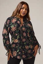 Image of Yours Curve Women's Plus Size Floral Tie Neck Blouse