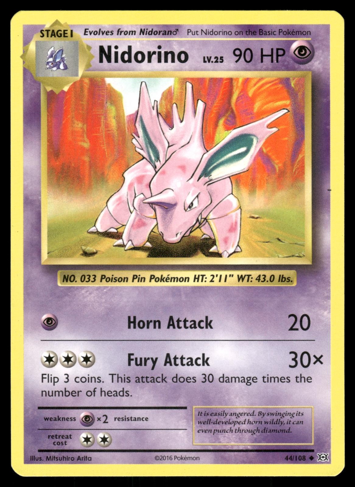 Nidorino 44/108 Uncommon Evolutions Pokemon Lightly Played