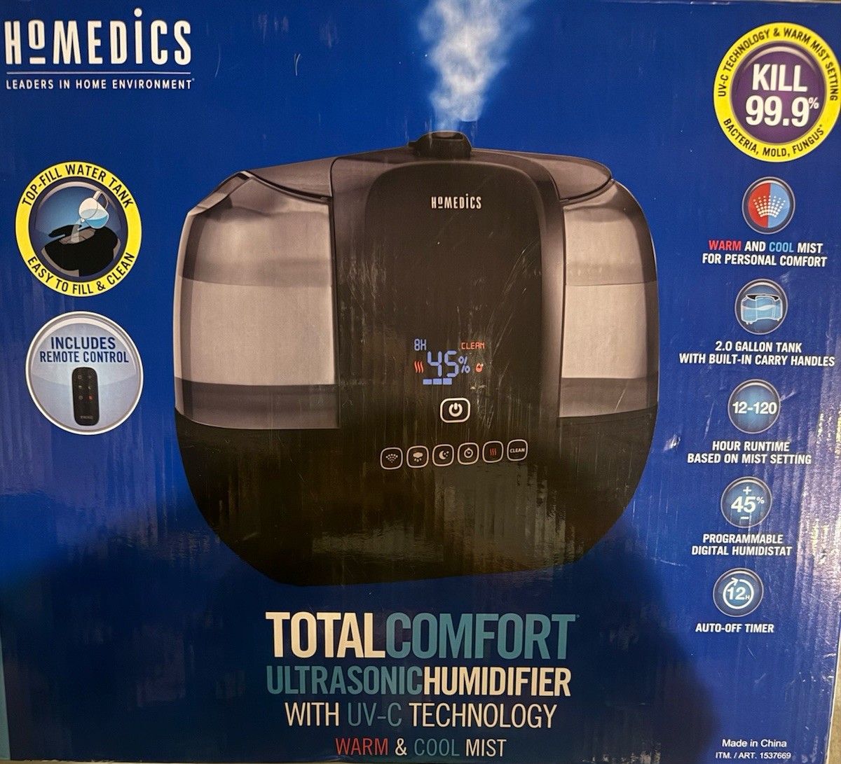 Homedics Total Comfort Ultrasonic Black Humidifier New In Box