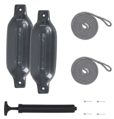 Rockville FEN245-GREY Boat Fender Package 2 Bumpers 4.5''x16'', 2 Lines + Pump