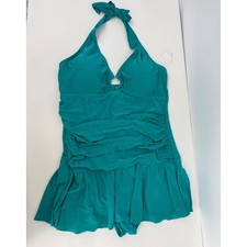 Fashion Bug Teal Ruched Halter Swim Dress Plus Sz 20W NEW
