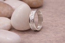925 Sterling Silver Geometric Engraved Band Ring