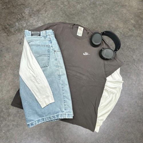 Vintage 90s Nike Center Swoosh T-Shirt Mens XL Faded Charcoal Grey Boxy Fit