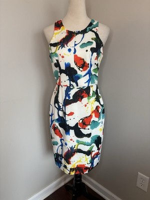 Milly Expressionist Dress Paint Splatter Racerback Sheath Lined USA Made Size 6