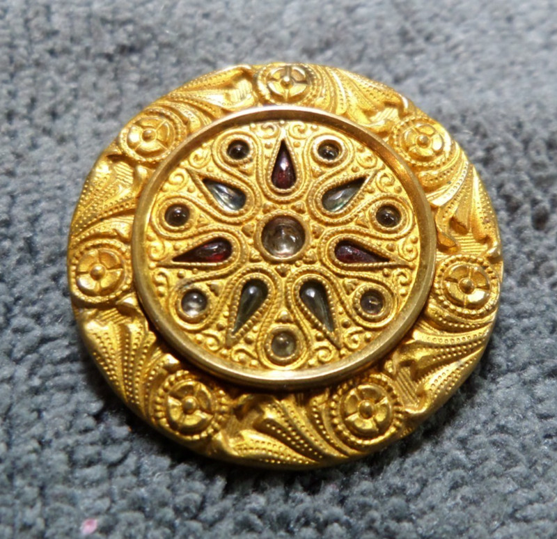 Vintage Antique Victorian Metal & Celluloid Button Fancy Design