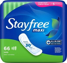 Stayfree Maxi Pads for Women, Super Protection Absorption - 66 Count.