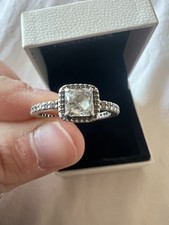 Pandoras Sterling Silver Square Sparkle Halo Ring Size 56 In Box