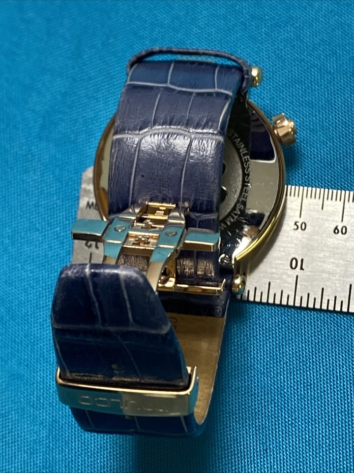 Mulco Couture Unisex Blue Dial Rose Gold Swiss Leather Watch Needs Battery Works - Image 4 of 4