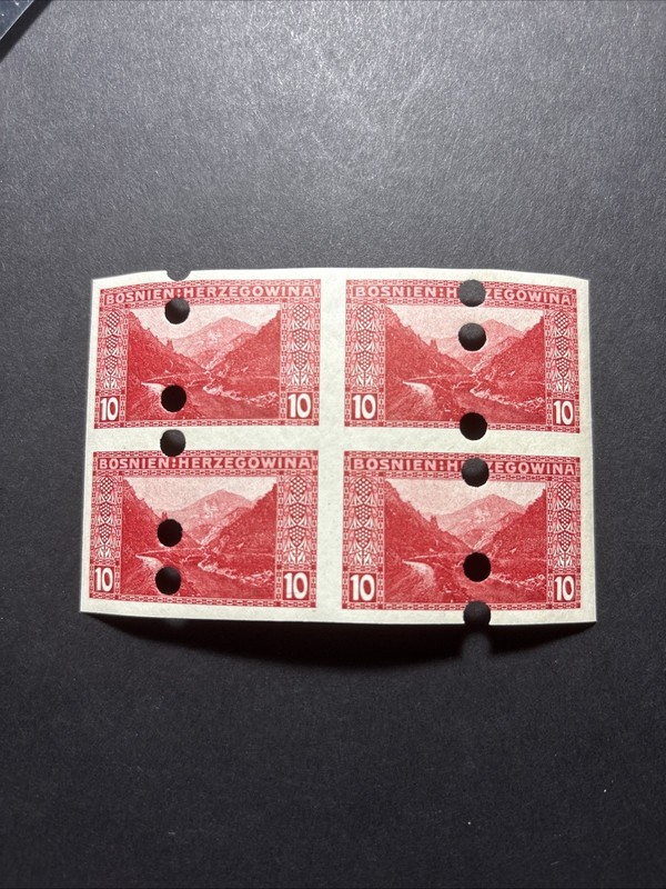 tgstamps: Bosnia & Herzegovina Stamps #35  Imperf Block 4 With Telegraph Holes