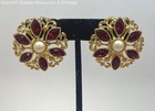 Vintage Gold Tone Large Floral Faux Pearl Rhinestone earrings 30.6g — photo 1