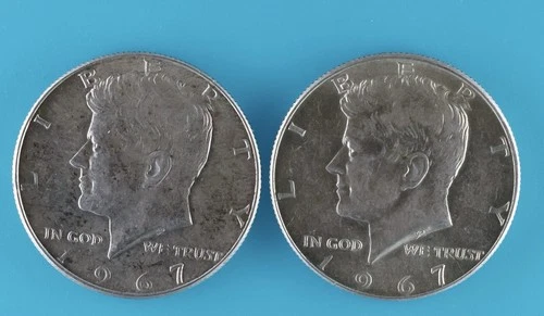 Kennedy Half Dollar 40 % Silver 1967 One Is XF And AU