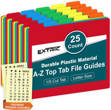 Alphabetical File Organizer, 25 Plastic Alphabet Dividers with Tabs Letter Size
