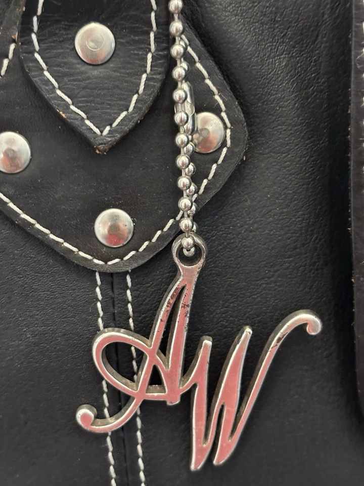 Bolso Cartera American West Cross Cremallera Superior Cuero Negro Tachonado Tooled Usado en Excelente Condición Foto 3 de 4