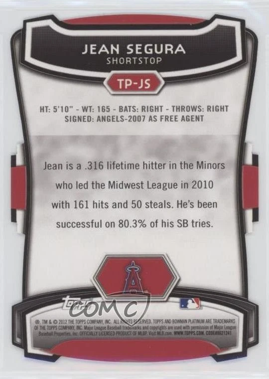 2012 Bowman Platinum Top Prospects Die-Cut /25 Jean Segura #TP-JS Rookie RC - Image 2 of 2