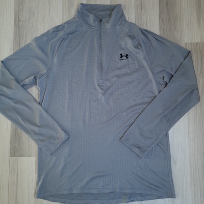 Under Armour Workout Shirt Langarm 1/4 Zipper M grau Kariert Fitness Heatgear 