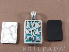 SILPADA Sterling Silver LIVE LOVE LAUGH Tree Reversible 3 Stone Pendant S1957