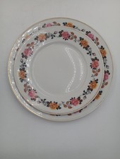 Antique J&B Limoges France Porcelain Plates 2pc Set Pink Orange Floral Gold Rim