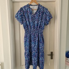 Size 14 Midi Dress Blue Floral Thin Pockets Holiday Beach Festival