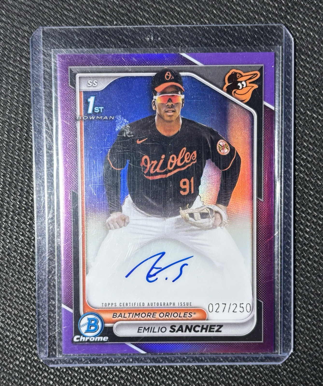 2024 Bowman Chrome Emilio Sanchez 1st Purple Refractor Auto /250 #CPA-ES Orioles