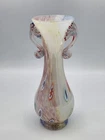 Murano Two Handled Art Glass Vase Milky Multi Color w/ Millifiore