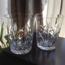 2 Vtg Cut Glass Tall Crystal Tired But Still Handsome 4''  Whisky? Gin? Tumblers