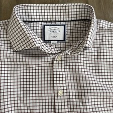 Charles Tyrwhitt Button Up Shirt Classic Fit Non Iron 17.5 35 Check Red Gingham