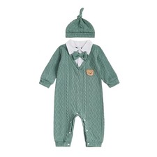Newborn Infant Baby Boy Outfits Suit Bowtie Bear Embroidery Dress Romper Jump...