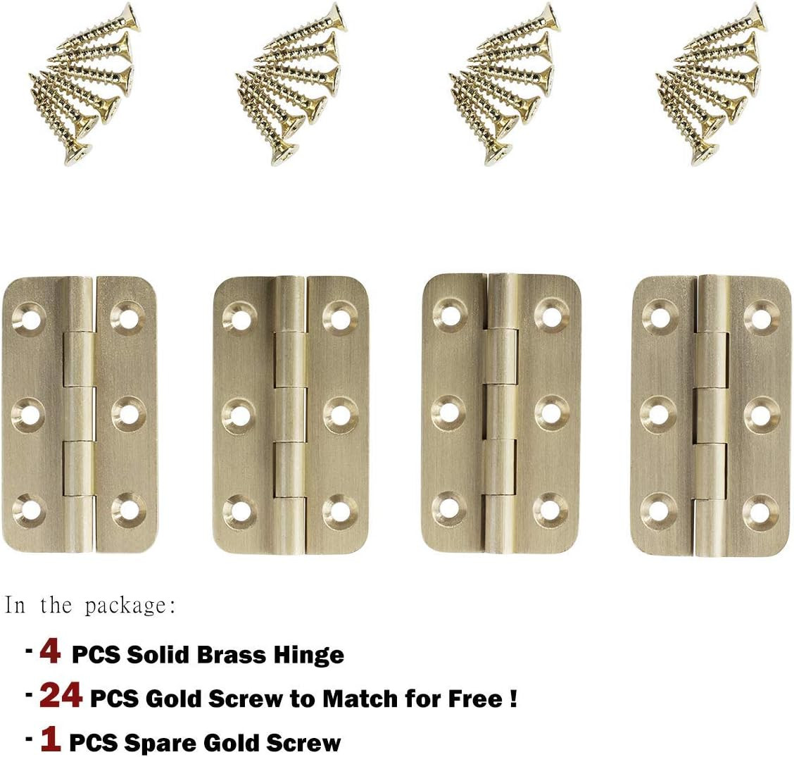 4 PCS Brushed Solid Brass Butt Hinges 2 Inch for Cabinet Doors, Trunks, Wood, Ch