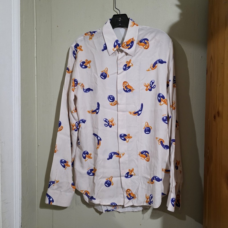 Dior Mens With Button Down Shirt With Blue Orange Motif Size 38 Used