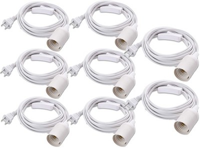 8 Pack 6FT Power Cable Adapter Cords Wire E26 Socket Switch for Light Bulbs