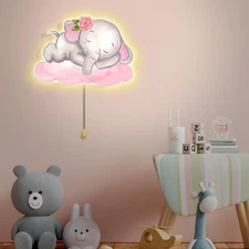 Elephant Night Light Wall Lamp Sleeping Nursery Lighting Cute Floating Batter...