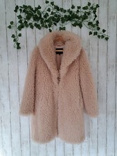 Maje 36 Uk 8 Pink Oversized Faux Shearling Coat, Shawl Lapels, Lined Nwot