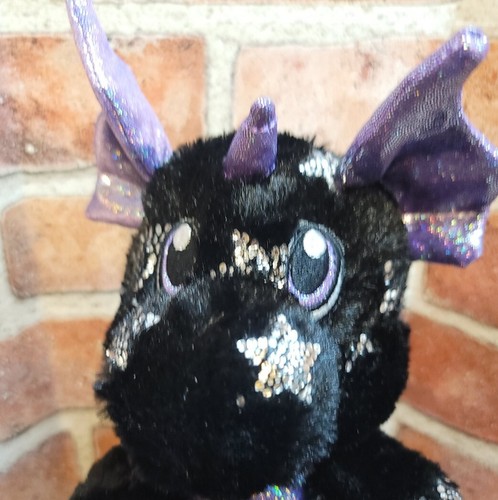 Kellytoy Black Purple Shimmer Silver Stars Dragon Plush Fantasy Stuffed - Picture 6 of 10
