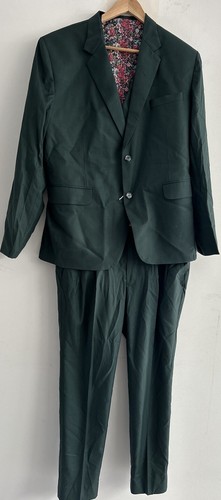 Mens 3 piece suit Green Flower fabric pants vest jacket Dev Bros S M
