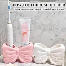 Bow Toothbrush Holder Ceramic Toothpaste Storage Rack Cute Bathroom Decora HNM