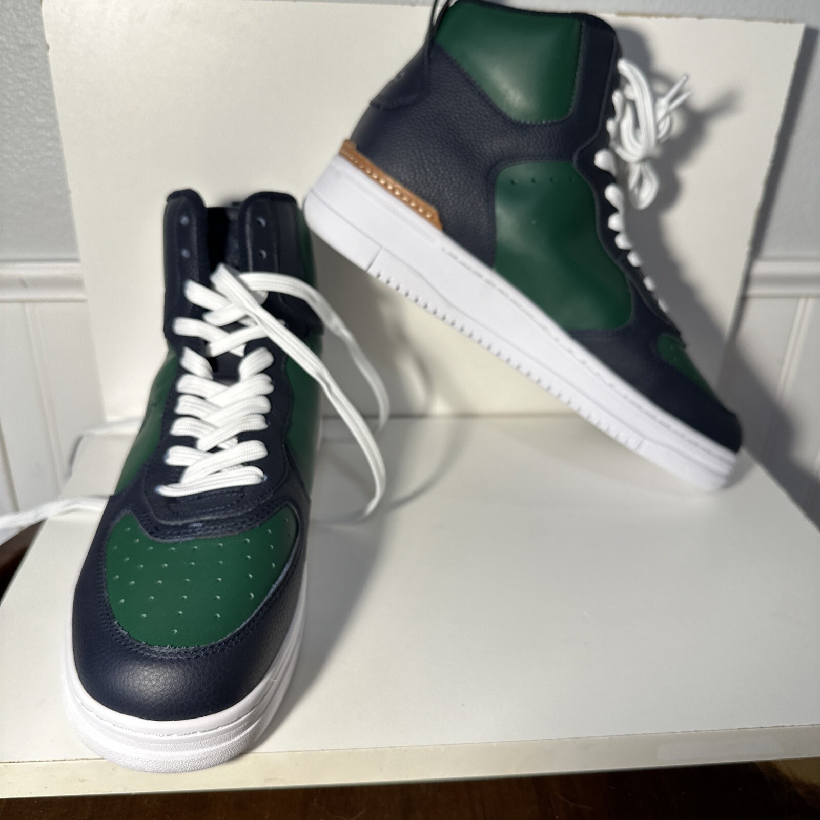 PONY Polo Ralph Lauren Uomo Masters Mid Sneakers Alte in Pelle Navy e Verde 10 5