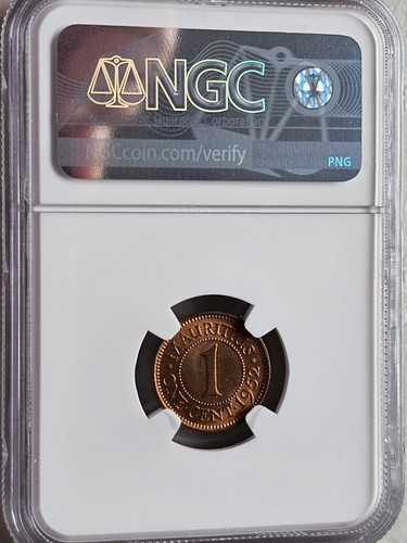 Mauritius 1 Cent 1952 NGC MS 64 RB - Picture 2 of 2