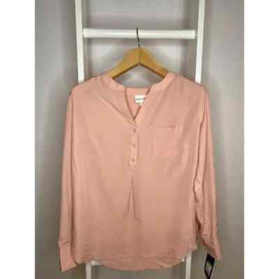 Pure Energy Pullover Blouse Womens X Pink Core Career 3 Button Henley NEW 501310