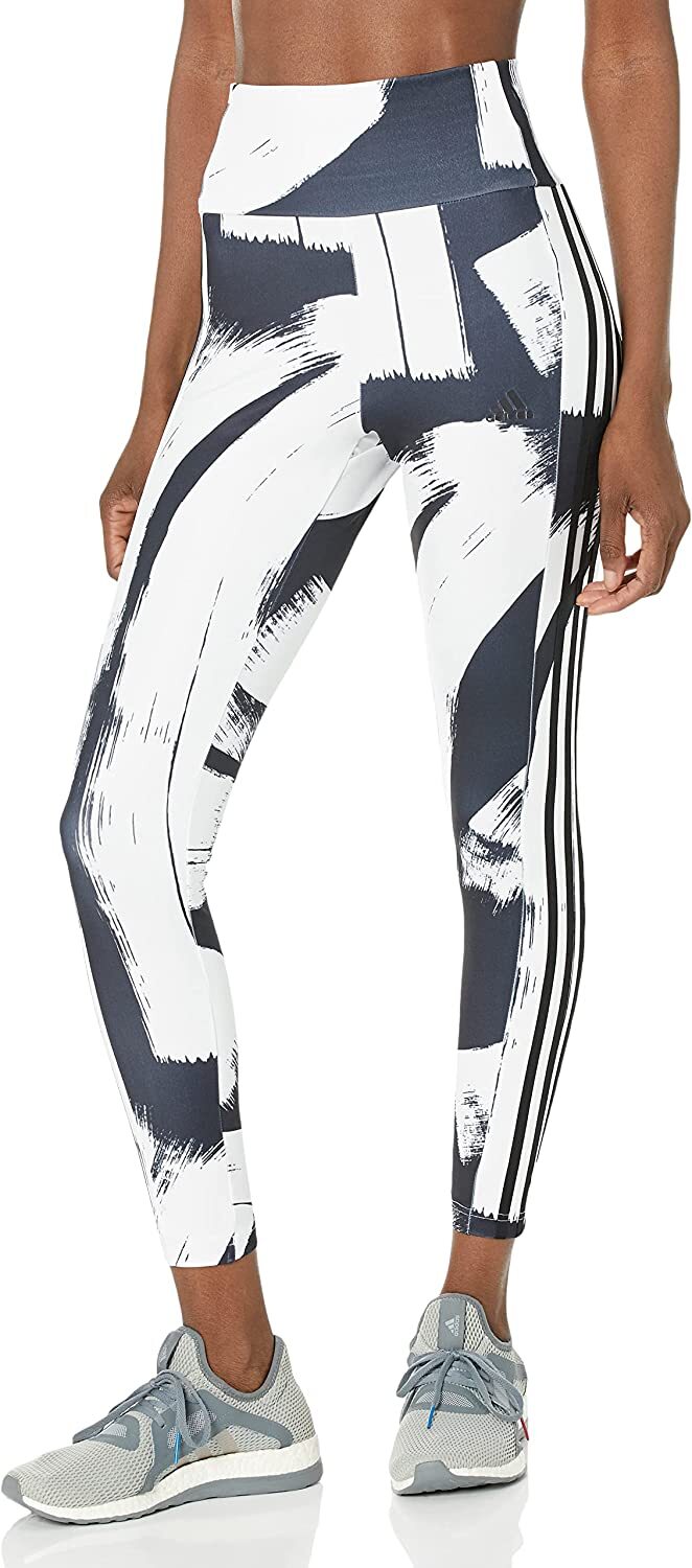 женские колготки adidas с принтом в 3 полосы и высокой талией, черные