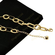Genuine 18K Gold Filled Tarnish-Free Italian Wide Rectangle Link Chain Bracelet