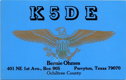 1978 K5DE Bernie Ohmes Perryton Texas Ham Radio Amateur QSL Card Postcard Vtg - Picture 2 of 3