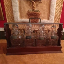 Betjemann's Tantalus Antique Liquor Cabinet 4 Decanter Set Prism Stoppers