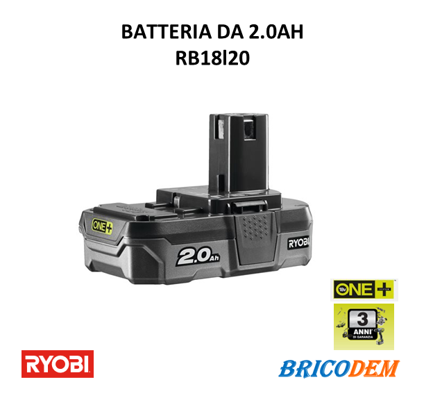 RYOBI RB18L20 - BATTERIA AL LITIO 2.0 AH 18V PER UTENSILI ONE+