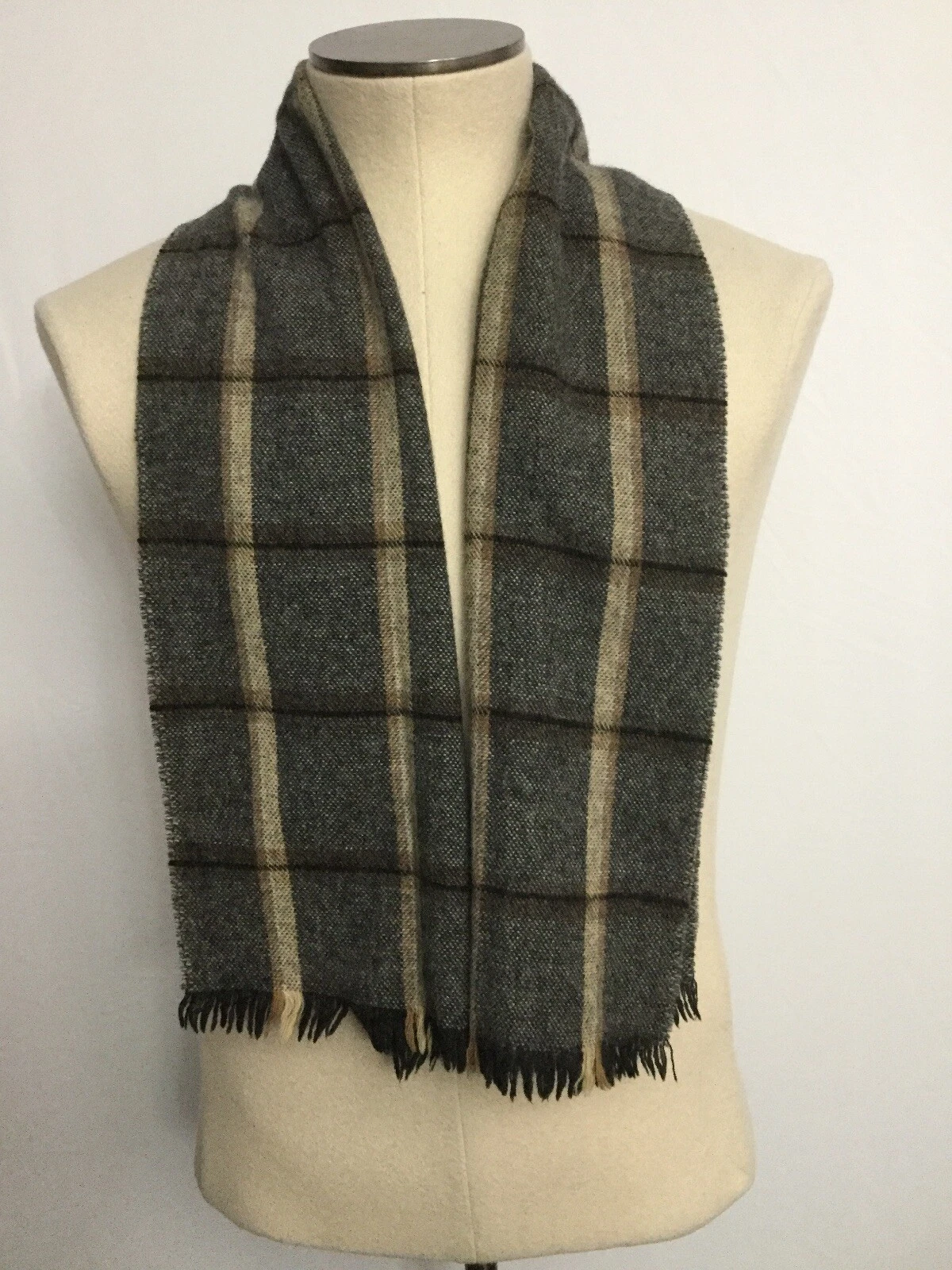Écharpe unisexe VINTAGE Christian Dior vitre plaid laine gris HTF