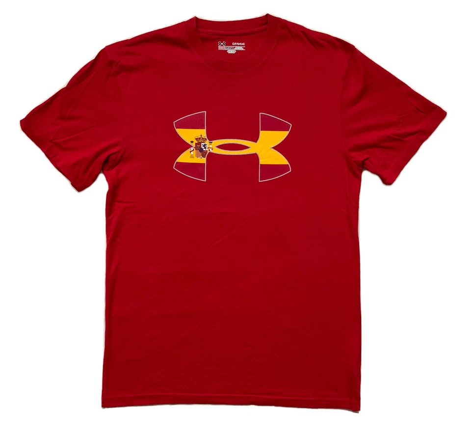 Under Armor Heatgear Spain Flag Tee T-Shirt / Rare Collector / Rouge S-M - Photo 3/4