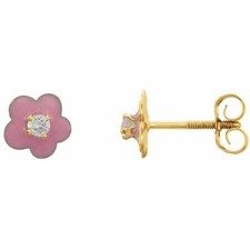 Cubic Zirconia Youth Pink Enamel Flower Earrings